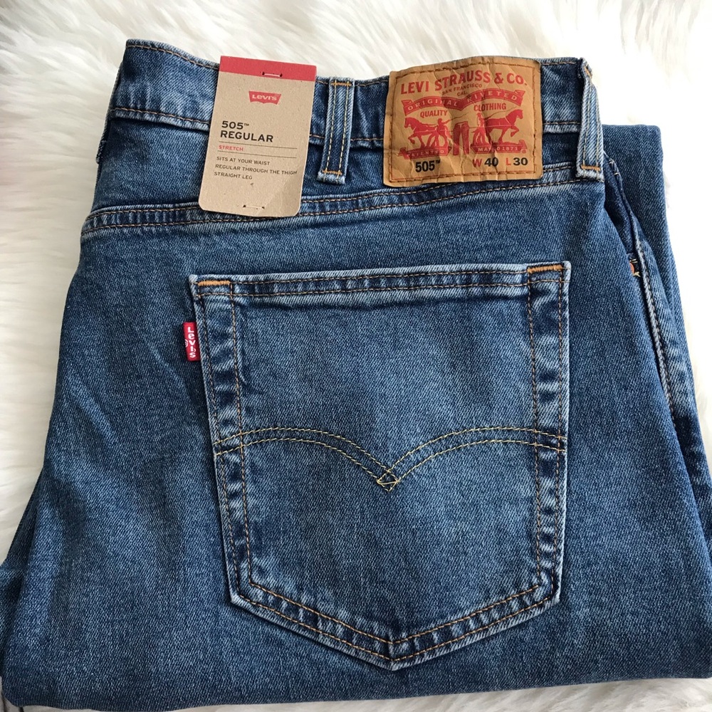 Levi's Blue Straight Jeans with Classic Stitching 505 Size:40